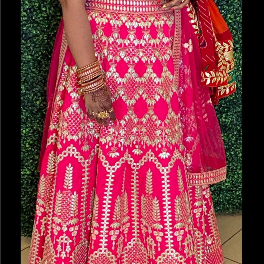 Raw silk lahanga with gotta patti work, pink color very gorgeous.